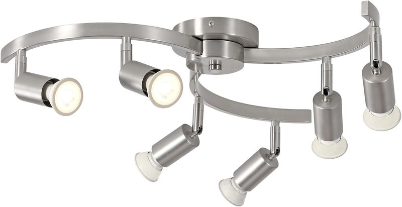 SEEBLEN 6 Light Track Lighting Fixtures Ceiling, Flexibly Rotatable Light Heads, Nickel Semi Flush Mount Ceiling Light for Kitchen Dining Room Living Room.Gu10 Bulb Base. - Image 1